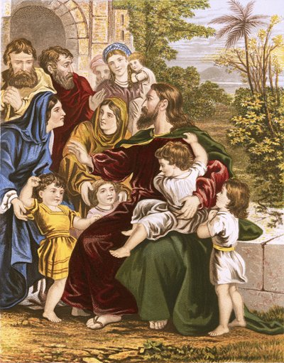 Christ blessing little children by English School